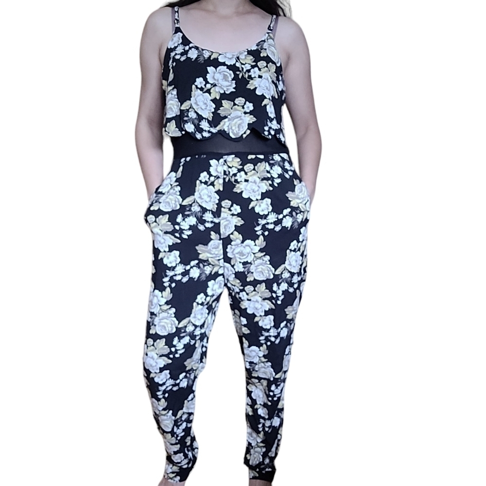 Hollister Floral Spaghetti Strap Pants Jumpsuit Size L
